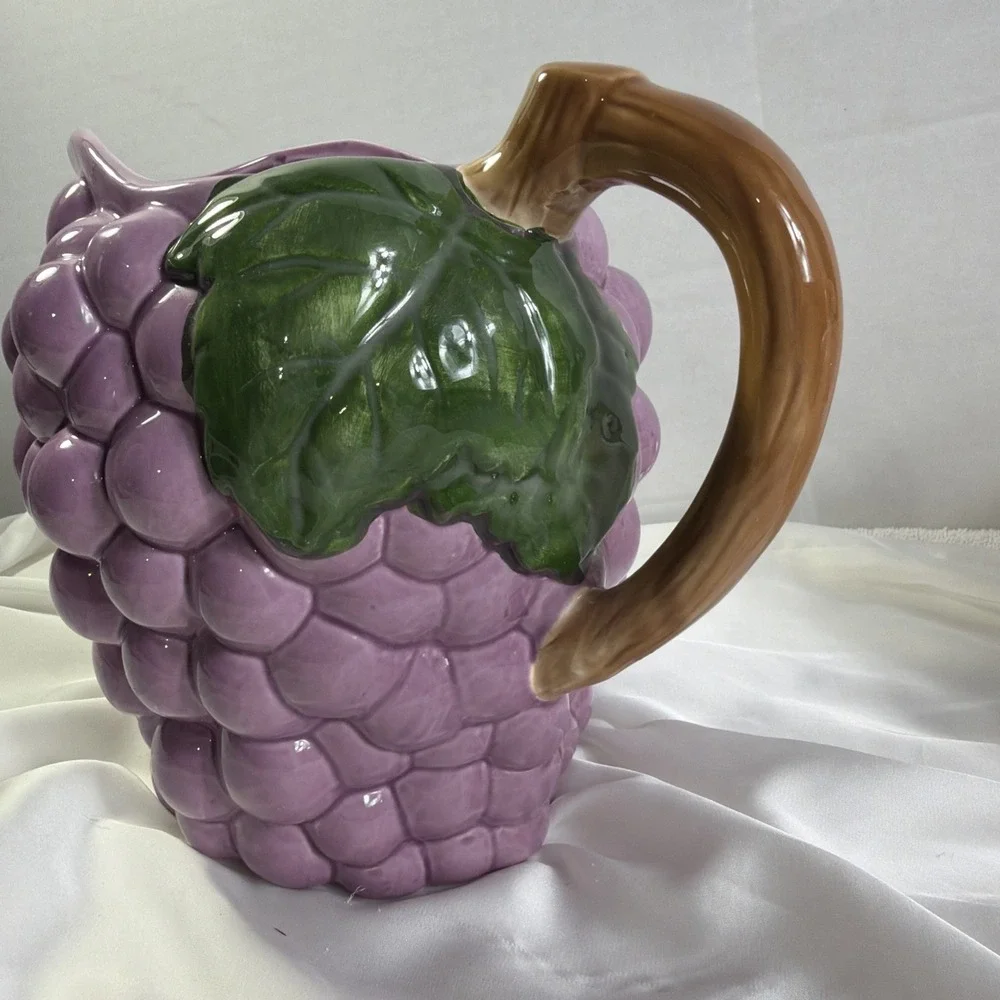 Purple‎ Grape Ceramic Pitcher Vintage Style Kitchen Decor Beverage Server